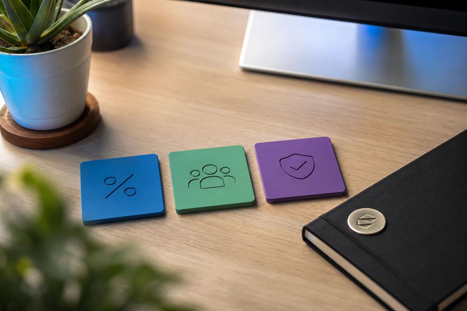 Primer plano de fichas de color codificado monotributo y logo
